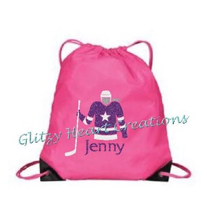Sac de hockey personnalisé pour filles, sac de gym, sac pour filles, joueur de hockey, sac à cordon de serrage, sac à pinces, sac pour enfants, joueur de hockey avec design de bâton,