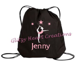 Personalized Girls Gymnast Bag, Gym Bag, Girls Bag, Gymnastics Bag, Cinch Bag, Drawstring Bag, Kids Bag, Gymnast Ring Balance, glitter bag