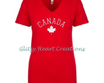 Canada T Shirt, Ladies Canada tshirt, Canada, maple leaf t, Canada Day shirt, Canada top, womens Canada t, Maple leaf, Canada glitter,