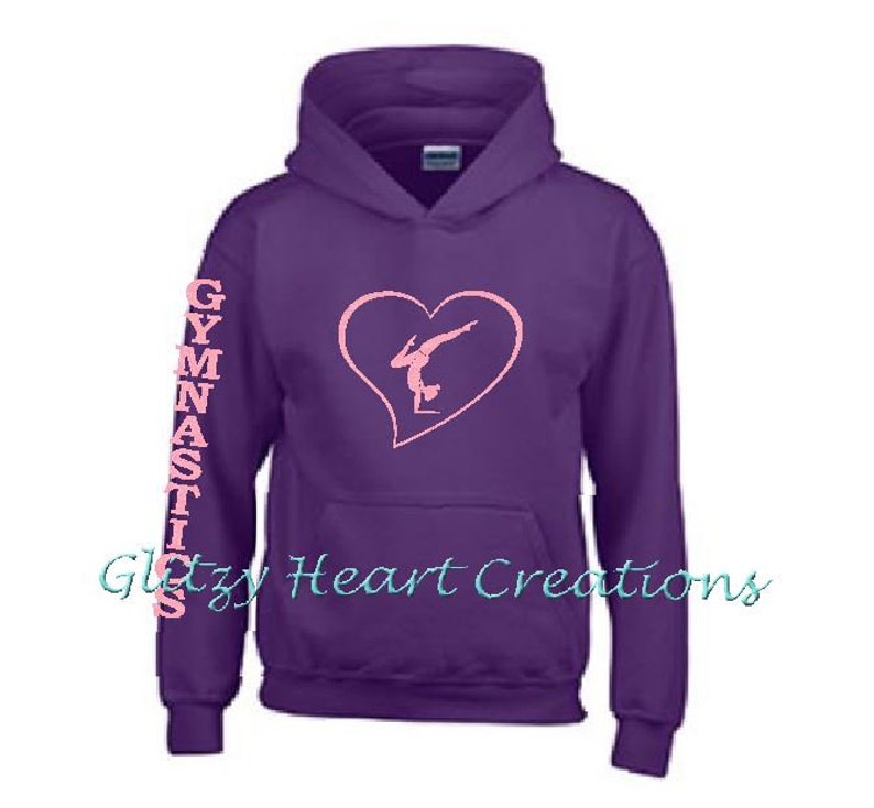 Gymnastics hoodie with gymnast balance in heart glitter pullover glitter gymnastics top kids clothing, gymnastics clothing girls hoodie