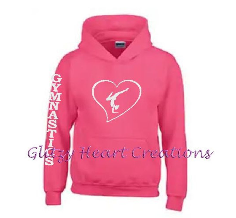 Gymnastics hoodie with gymnast balance in heart glitter pullover glitter gymnastics top kids clothing, gymnastics clothing girls hoodie