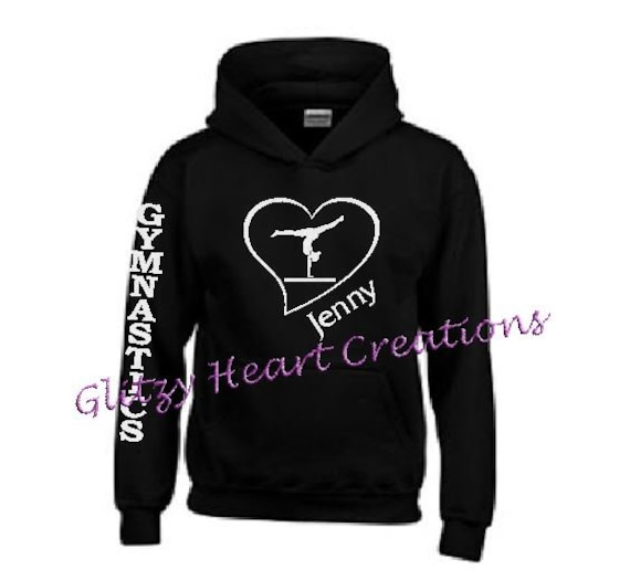 Personalized Girls Hoodie Gymnastics Hoodie Glitter Pullover Gymnastics Clothing Kids Clothing Gymnast on Beam in Heart Personalised Etsy