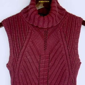 Vtg 90s Rampage Womens Sleeveless Turtleneck Sweater Plum Pullover Top Magenta Fits Sz Small Jr M Made in USA Beautiful Mixed Pattern Knit image 1