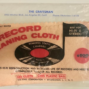 Vintage 1950s LP Vinyl Record Cleaning Cloth Tone-King Wyandanch Long Island NY