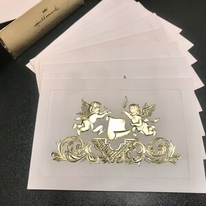 1970s Vintage Hallmark Embossed Gold Foil Double-Fold Ivory Notes | 2 Cherubs, Acanthus Leaves Flourish | Regency Baroque Style | Envelopes