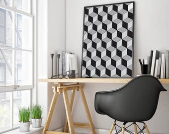 Affiche minimaliste,forme géometrique cube, affiche moderne by Wallshop