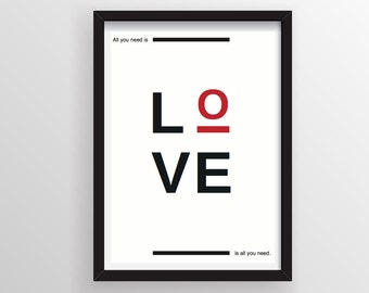 All you need is love print, Wall decor print, Quote poster, Quote art print, typography print, Modern poster.