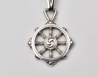 Dharma Wheel Pendant - small silver