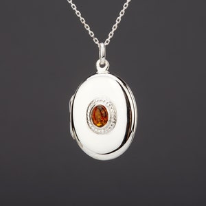 Amber on sterling silver oval locket with photo,custom engraving oval locket,Valentines locket,memorial photo locket,wedding locket gift