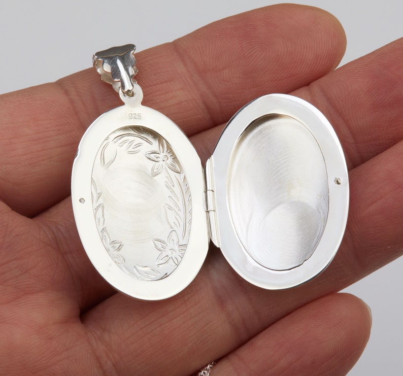 Large Oval Sterling Silver Photo Locket With Stamped Flowers,custom ...
