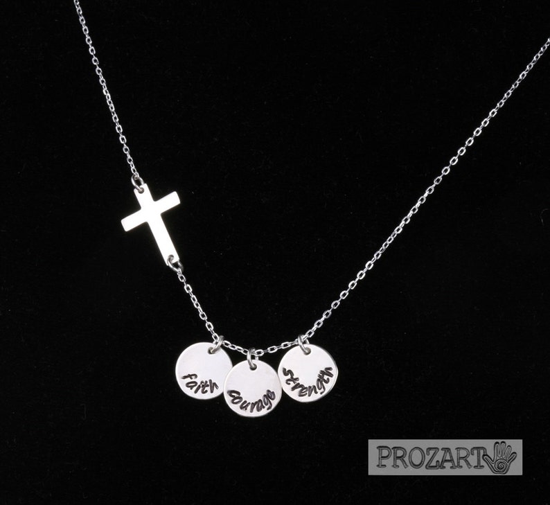 Personalized Necklace,Hand stamped cross necklace,initialed sideways cross necklace,Name Necklace,bible verse jewelry,inspirational necklace image 2