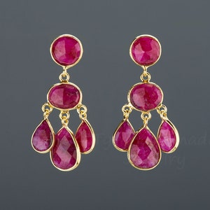 Three tier ruby earring,ruby chandelier dangle earring,framed ruby,natural gemstone,July birthday gift,mother gift,anniversary gift