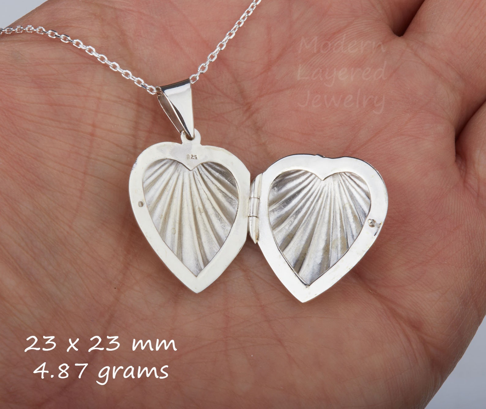 Fluted Heart Locket Necklace With Photosterling Silver Heart Etsy