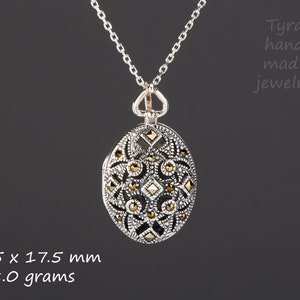 sterling silver oval locket,aromatherapy memorial locket,Custom engraving,marcasite locket,anniversary gift,Valentine girlfriend gift
