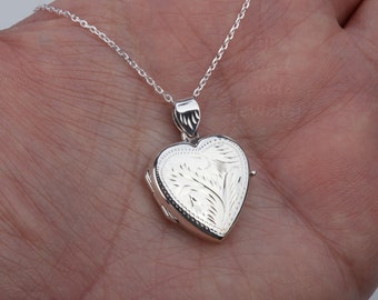 Beautiful Large Etched Sterling Silver Heart 18