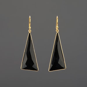 long triangle black onyx earring,dangle black onyx,long drop large scalene black onyx,black dress earring,Dec birthday gift,Mother gift