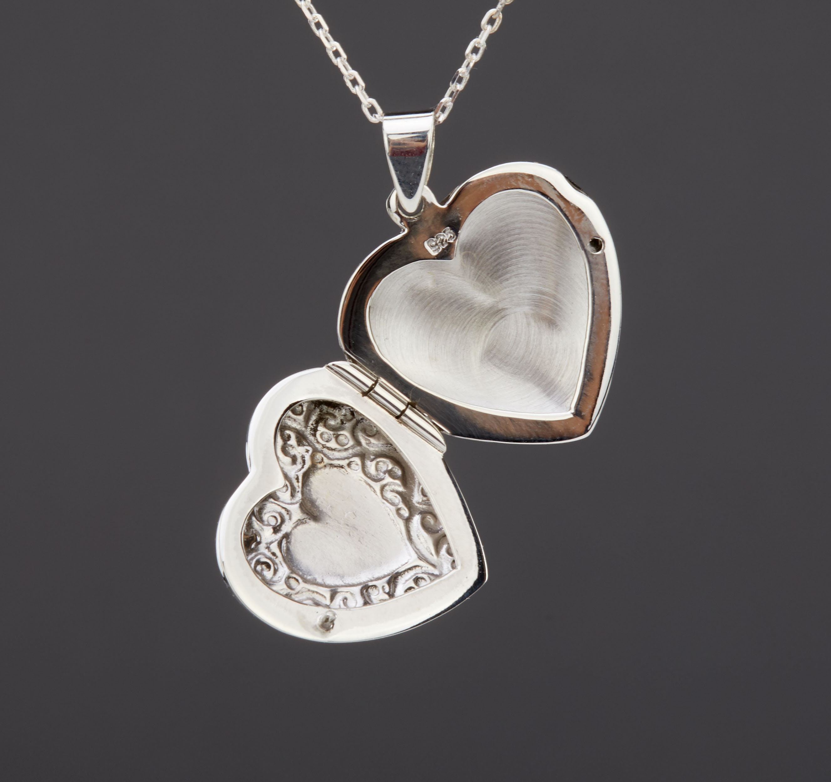 Remembrance Locket Sterling Silver Heart Locket With Photo,curvy Vine Border Heart Locket ...