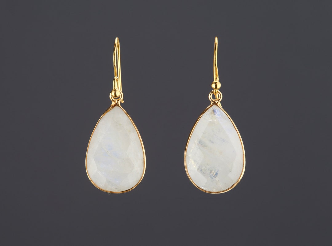 Large Pear Cut Rainbow Moonstone Earring,teardrop Moonstone Earring