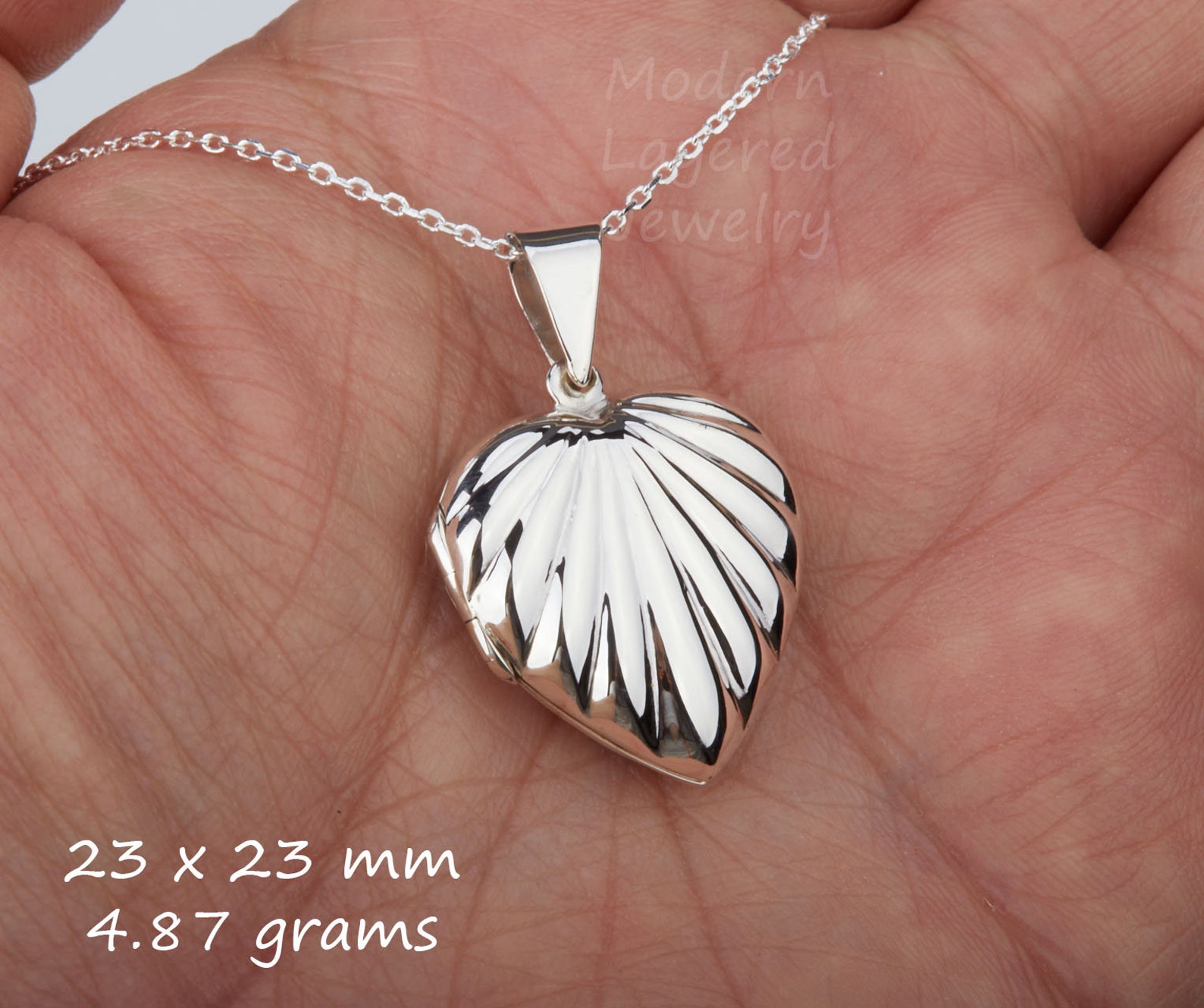 Fluted Heart Locket Necklace With Photosterling Silver Heart Etsy