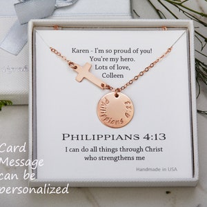 Rose Gold bible verse Necklace,Hand stamped jewelry,sideway cross necklace,Name Necklace,bible verse jewelry,baptism gift,graduation gift