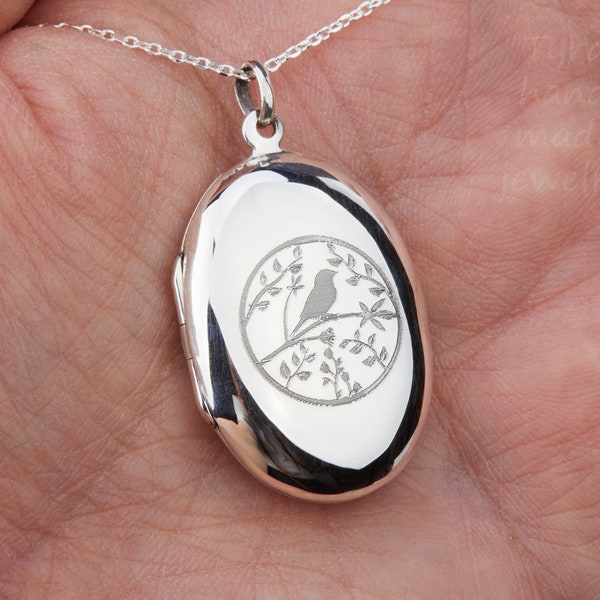 Large engraved oval locket with photo,memorial locket,wedding locket gift,anniversary gift,family loss gift,handwriting fingerprint engrave