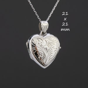 Engraved sterling silver heart locket Necklace with photo,etched palm front,custom engraving,remembrance locket,mother gift,anniversary gift