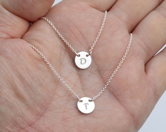 Double layer two initial necklace,monogram connector layered necklace,couple initial tags,mother daughter gift,anniversary gift,sister gift