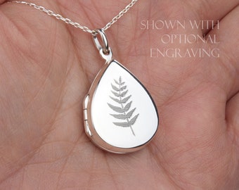 Engraved waterdrop locket Necklace with photo,sterling silver teardrop locket,memorial necklace,,mothers day gift,anniversary gift