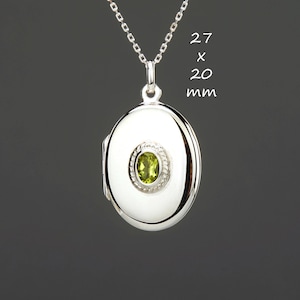 Peridot set on sterling silver oval locket with photo,custom engraving,oval locket with stone,memorial photo locket,August birth locket gift
