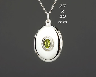 Peridot auf Sterling Silber oval Medaillon mit Foto, benutzerdefinierte Gravur oval Medaillon mit Stein, Erinnerungsfoto Medaillon, August Geburt Medaillon Geschenk