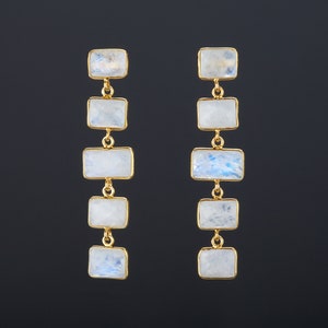 Fünfschicht Mondstein Ohrringe,Lange Ohrhänger,Viereck Mondstein Kette,Juni Geburtstag Ohrring,Mutter Geschenk,Jahrestag Geschenk