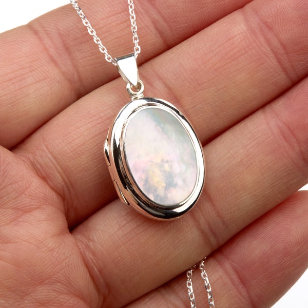 Mutter der Perle Abdeckung Sterling Silber oval Medaillon mit Foto, individuell gravieren oval Medaillon, Erinnerungs Medaillon, Juni Geburt Medaillon, Familie Verlust Geschenk