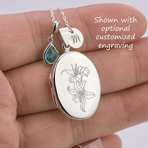 Medallón ovalado chapado en oro con grabado personalizado y foto, piedra de nacimiento personalizada, medallón conmemorativo, medallón de pérdida familiar, regalo de aniversario, medallón de regalo de boda