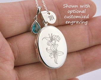 Cutsom engrave oval gold plated locket with photo,custom birthstone,memorial locket,family loss locket,anniversary gift,wedding locket gift