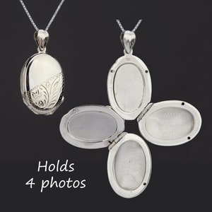 Four photos sterling silver locket,Custom engrave memorial oval locket,anniversary gift,remembrance photo locket,Valentine&#39;s day,mother gift