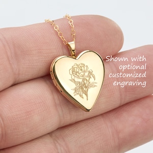 Herzförmiges Medaillon aus Gold mit Foto, individueller Gravur, Erinnerungsmedaillon, Hochzeitsmedaillon, Erinnerungsmedaillon, Valentinstagsgeschenk, Muttertagsgeschenk