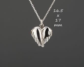 Sterling silver heart locket with two ply angel wing front,heart locket with photo,memorial remembrance locket gift,anniversary gift