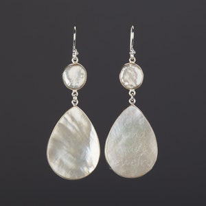 Two tier mother of pearl dangle earring,Large MOP earrings,long dangle drop,real nature gemstone,birthday gift,mother gift,anniversary gift