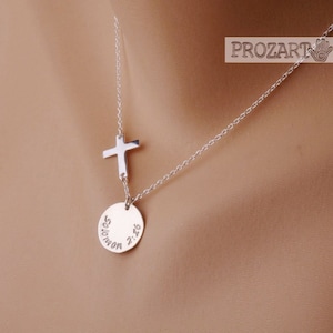 Personalized bible verse Necklace,Hand stamped,sideway cross,Name jewelry,bible verse jewelry,baptism gift,confirmation gift,graduation gift