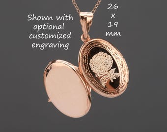 Collier médaillon photo ovale en or rose, gravure personnalisée, plaqué or rose sur argent sterling, médaillon commémoratif personnalisé, cadeau pour la Saint-Valentin