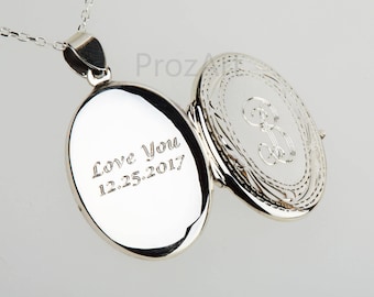 engraved sterling silver locket with photo,Patterned border,custom engraving,valentines gift,memorial photo locket,anniversary wedding gift