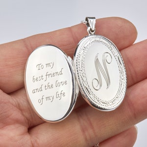 Large Oval Sterling Silver Locket With Photo,custom Engraved Keepsake ...