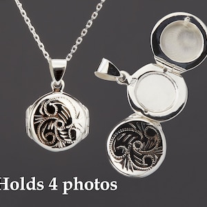 Four photos sterling silver round locket,trifold round locket,memorial locket with photo,anniversary gift,remembrance locket,mother locket