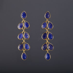 5 Tier Saphir Ohrring, tief blau Saphir Ohrring, schwingende Weide Blatt Ohrring, lange baumeln Tropfen Ohrring, Sept Geburtstagsgeschenk, Mütter Tag Geschenk