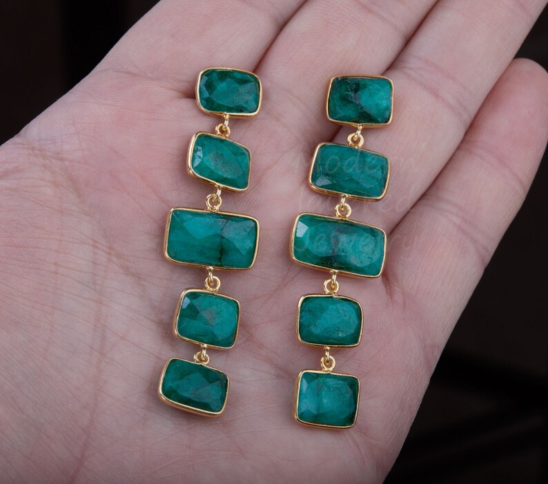 Five Tier Emerald Earringlong Dangle Emerald Earringsquare - Etsy