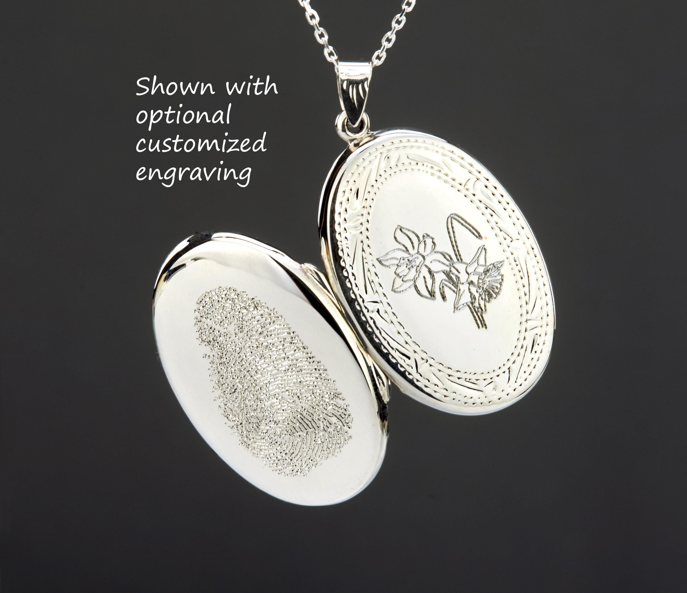 Large Oval Sterling Silver Locket With Photo,custom Engraved Keepsake ...