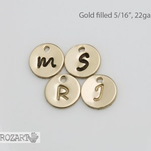 Hand stamped initial disc charm,gold filled monogram disc,personalized disc,font choices,initial pendant,initial disc charm