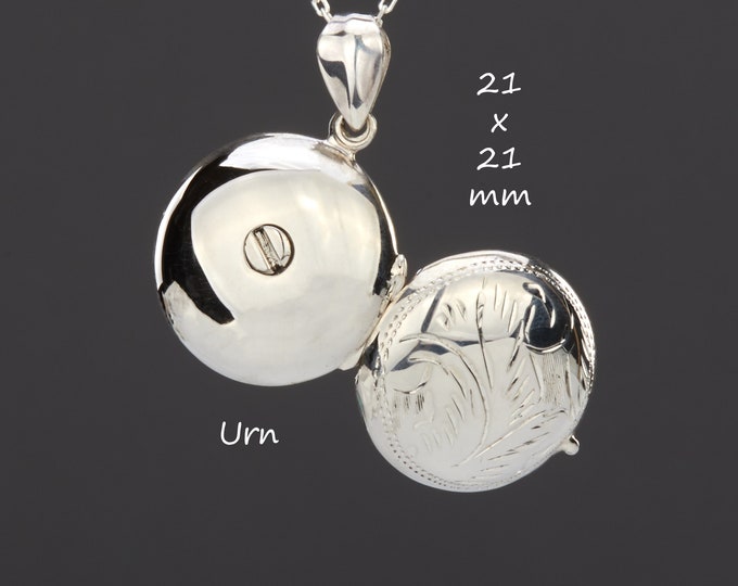 Remembrance Locket Sterling Silver Round Cremation Urn Locket With Photo and Engraving ...