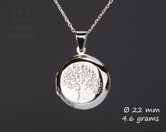 Sterling Silver Family Tree round Locket with photo,engraved memorial locket,wedding locket gift,mother gift,remembrance,anniversary locket