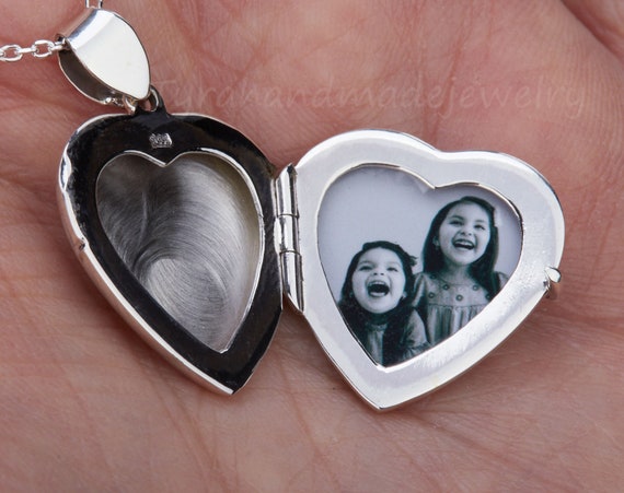 Heart Necklace Childs Silver Locket Custom Engrave Silver Heart